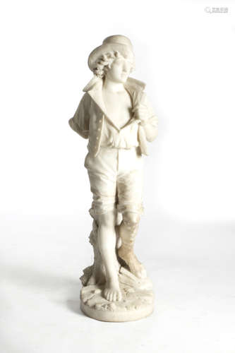 AN ITALIAN MARBLE FIGURE OF A YOUTH BY CESARE LAPINI FLORENCE, b.1848 standing on a naturalistic