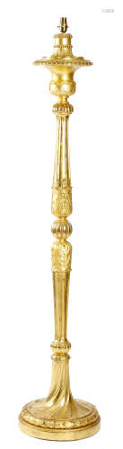 A 19TH CENTURY GILTWOOD STANDARD LAMP c.1880-90 with fluted, beaded and leaf carved decoration 164cm