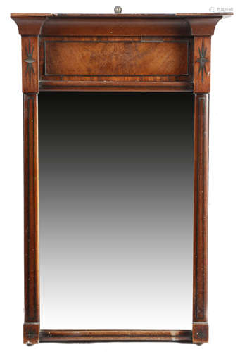 A GEORGE IV MAHOGANY AND BRASS INLAID PIER MIRROR EARLY 19TH CENTURY with a later bevelled plate