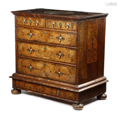 A WILLIAM AND MARY WALNUT AND SEAWEED MARQUETRY CHEST ON STAND LATE 17TH / EARLY 18TH CENTURY the