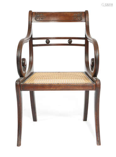 A REGENCY MAHOGANY ARMCHAIR IN THE MANNER OF GILLOWS EARLY 19TH CENTURY the curved top rail