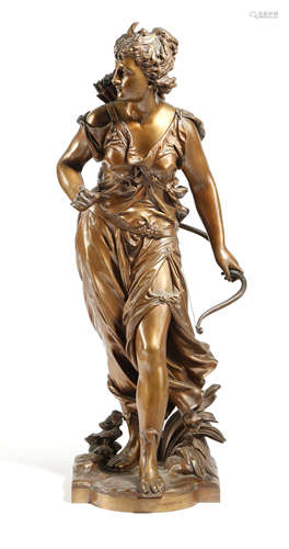 A FRENCH BRONZE FIGURE OF DIANA THE HUNTRESS BY LOUIS-AUGUSTE MOREAU FRENCH, 1855-1919 the base