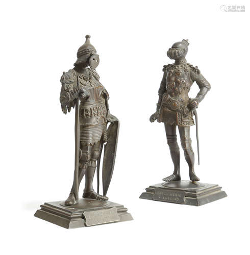 TWO AUSTRIAN BRONZE FIGURES OF KNIGHTS LATE 19TH / EARLY 20TH CENTURY each with hinged visors, one