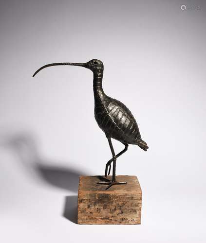 ‡ Robert Brotherton (1920-2000) Curlew patinated welded metal on driftwood rectangular plinth