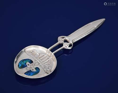 A Liberty & Co Cymric silver Coronation spoon designed by Archibald Knox, the bowl cast in low