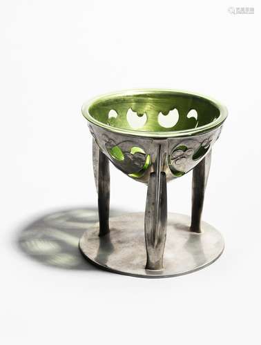 A Liberty & Co Tudric Pewter coupe with glass liner designed by Archibald Knox, model no.0276,