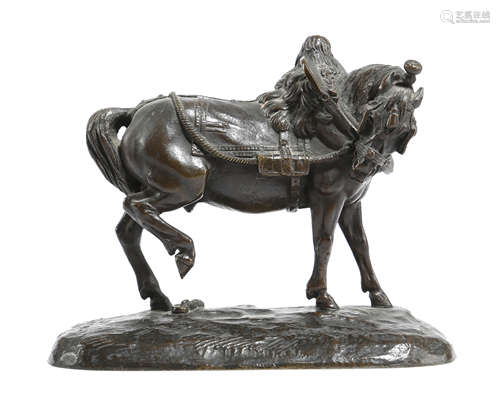 A BRONZE STUDY OF A WORK HORSE AFTER JEAN-FRANCOIS-THEODORE GECHTER (FRENCH 1795-1844) MID-19TH