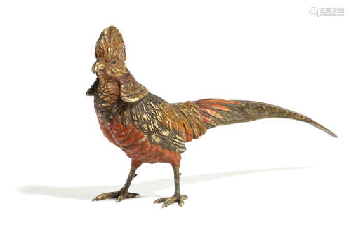 AN AUSTRIAN COLD PAINTED BRONZE GOLDEN PHEASANT IN THE MANNER OF BERGMAN LATE 19TH / EARLY 20TH