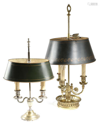 A FRENCH ORMOLU BOUILLOTTE LAMP IN LOUIS XVI STYLE EARLY 20TH CENTURY with an adjustable tole shade,