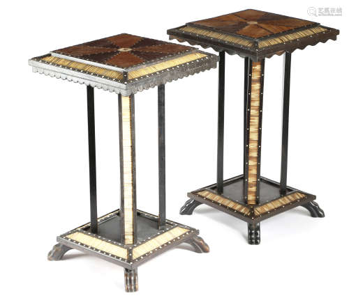 TWO SIMILAR ANGLO-INDIAN EBONY AND PORCUPINE QUILL OCCASIONAL TABLES CEYLONESE, LATE 19TH / EARLY