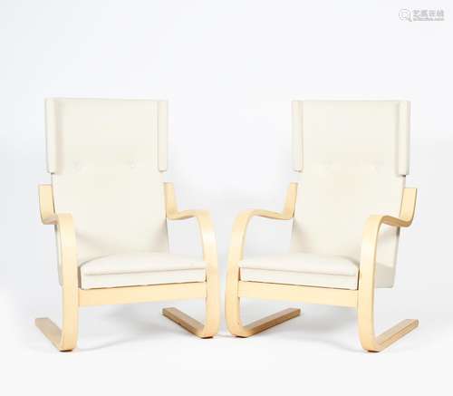 A pair of modern Artex birch 401 cantilever armchairs designed by Alvar Aalto, originally designed