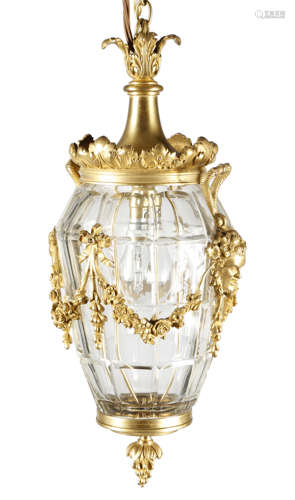 A FRENCH GILT BRASS HALL LANTERN IN LOUIS XVI STYLE LATE 19TH / EARLY 20TH CENTURY the panelled