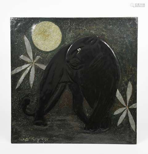 Paul Jouve (1878-1973), after Black Panther a mixed media lacquer panel on wood, unsigned, 60cm x