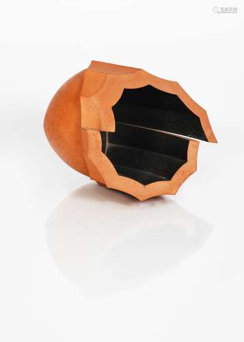 Martin Smith (born 1950) Split form, redware, interior glazed black, unsigned, paper label MS32,