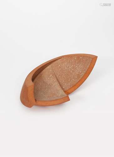 Martin Smith (born 1950) Dish form, redware glazed to interior unsigned, applied sticker 36cm. wide