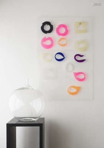 Susanna Heron (born 1949) a wall mounted clear perspex bracelet holder, rectangular with perspex