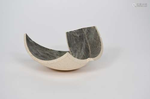 Martin Smith (born 1950) Dish form, stoneware glazed black to interior, unsigned, sticker to base