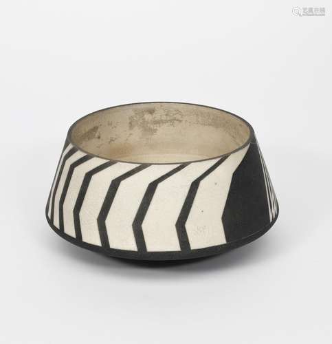 Martin Smith (born 1950) a raku bowl, earthenware tapering cylindrical form, decorated with black