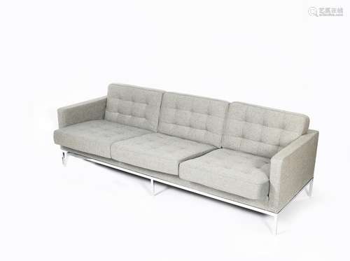 A Knoll Florence three seat sofa designed by Florence Knoll, originally designed in 1954, grey