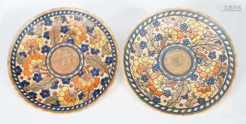 A pair of large Crown Ducal Byzantine chargers designed by Charlotte Rhead, pattern no. 2681, each