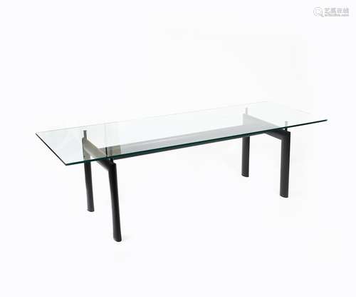 A Cassina LC6 enamelled metal and glass dining table designed by Le Corbusier, originally designed