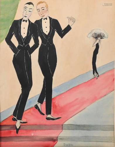 ‡ Dorte Clara Dodo Burgner (1907-1998) Admirers on the Red Carpet watercolour on paper, mounted