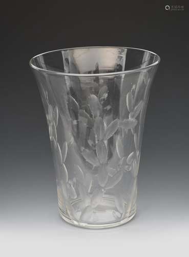 A Stevens & Williams Royal Brierley Cactus engraved glass vase designed by Keith Murray, flaring