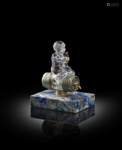 A ROCK CRYSTAL, SILVER AND ENAMEL MODEL OF BACCHUS IN RENAISSANCE STYLE, GERMAN OR AUSTRIAN, LATE