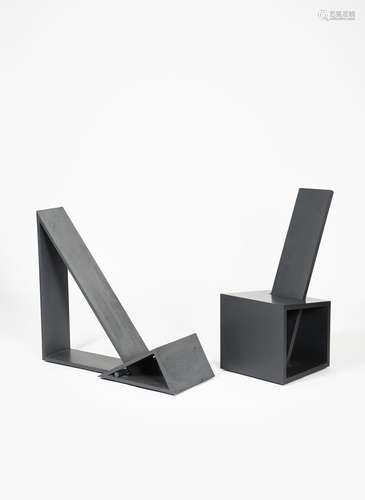 Erik de Graaff (born 1951) a grey lacquered plywood box chair, designed 1980, the cube form base