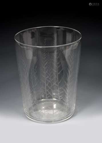 A Stevens & Williams Royal Brierley glass vase designed by Keith Murray, flaring cylindrical form