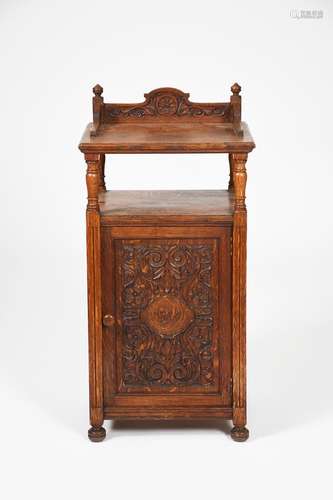 An oak pot cupboard dated 1897 the design attributed to Arthur Simpson of Kendal, rectangular form