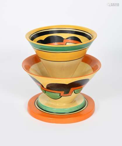 'Castellated Circle' a rare Clarice Cliff Fantasque Bizarre Double Conical bowl, shape no.380,