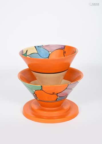 'Oranges' a rare Clarice Cliff Bizarre Double Conical bowl, shape 380, painted to the inside of