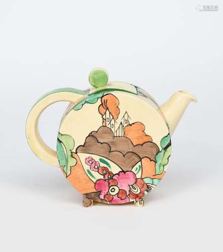 'Alton' a Clarice Cliff Bizarre Bonjour teapot and cover, painted in colours printed factory