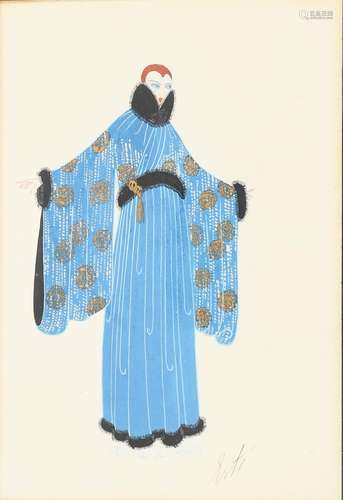 Romain de Tirtoff (Erte), (1892-1990) Evening Coat for Bendels gouache and gold highlighter on