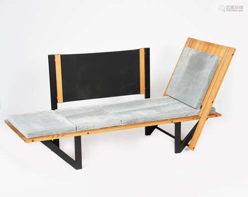 Erik de Graaff (born 1951) a Ramin wood chaise longue, on enamelled metal frame with adjustable wood