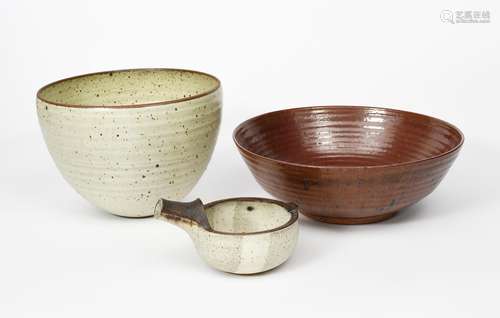 Helen Pincombe (born 1908) a large flaring stoneware bowl, covered in a rust brown glaze to the