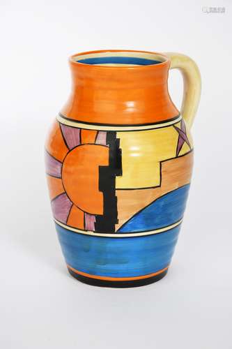 'Sunray' a Clarice Cliff Bizarre single-handled Isis vase, painted in colours between orange and