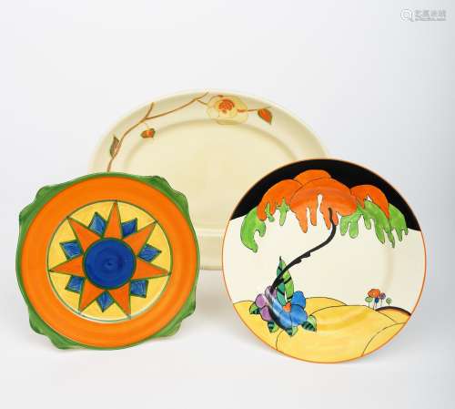 'Original Bizarre' a Clarice Cliff sandwich plate, painted with an orange star to the well with