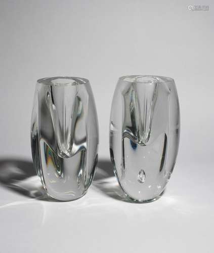 Two Iittala glass Claritas vases designed by Timo Sarpaneva, designed 1983, model no.1577, thick