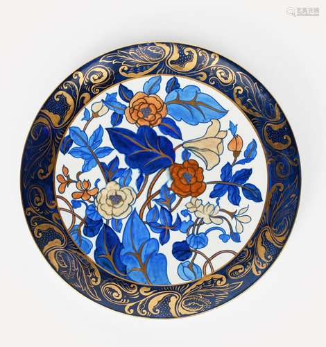 A Wood & Sons Bursley Ware charger designed by Charlotte Rhead, pattern no.1420, retailed by