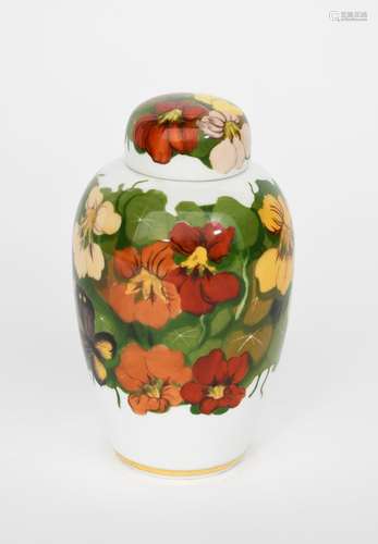 A Nymphenburg porcelain vase and cover by Rudolf Sieck, slender, shouldered form, painted with