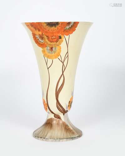 'Rhodanthe' a Clarice Cliff trumpet vase, shape no.702, painted in colours printed mark, 30.5cm.