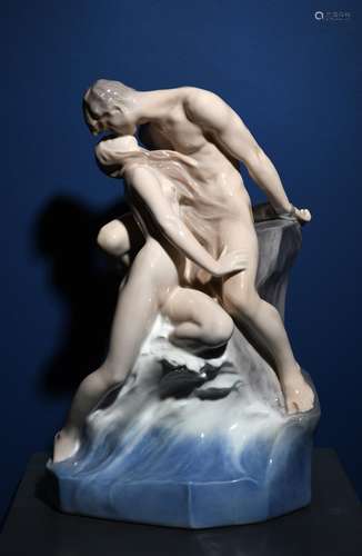 'Wave and Rock' a Royal Copenhagen porcelain figure sculpture by Theodor Lundberg, originally