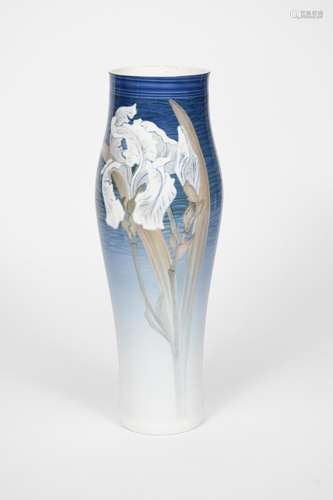 A tall Royal Copenhagen Iris vase designed by Jenny Meyer, model no 10-731, swollen cylindrical