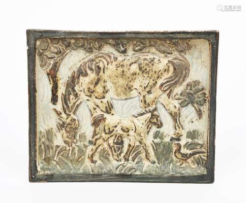 A Royal Copenhagen plaque designed by Knud Kyhn, model no.21714, cast in low relief with a horse and