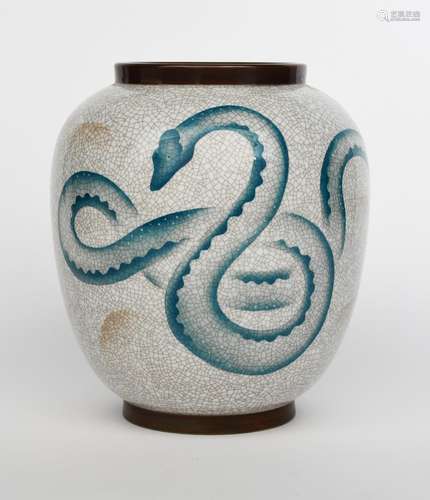 A Bing & Grondahl porcelain vase designed by Ebbe Sandolin, model 537K, painted with an entwined