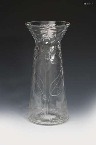 A tall Stevens and Williams Royal Brierley glass vase, tapering cylindrical body with flaring