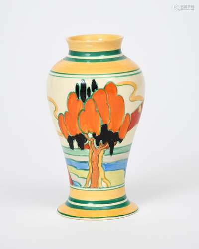 'Solitude' a Clarice Cliff Fantasque Bizarre Mei Ping vase, painted in colours between yellow and