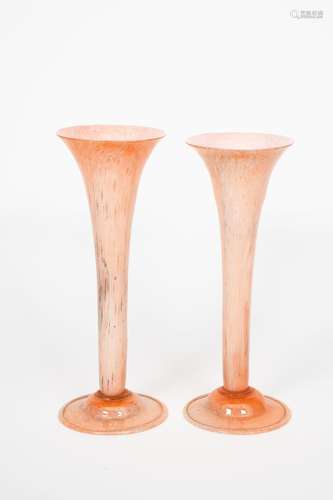 A near pair of Gray-stan vases designed by Mrs Graydon-Stannus, footed, flute form, mottled white